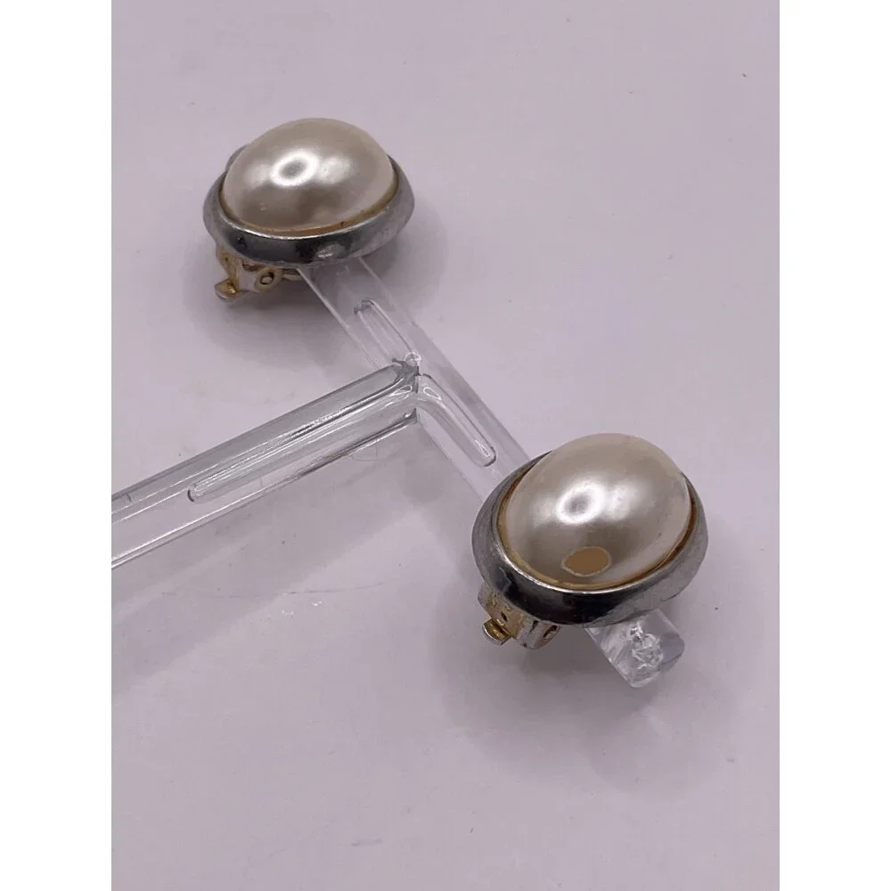 Silver Tone Faux Pearl Light Weight Clip On Earrings
